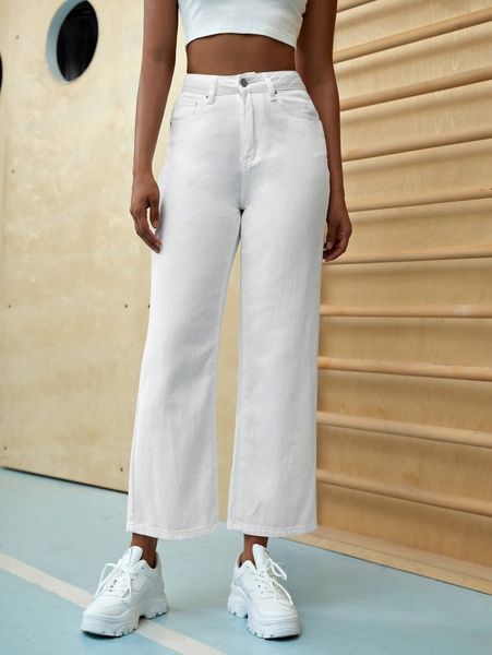 

zipper fly wide leg jeans a1lo#, Blue