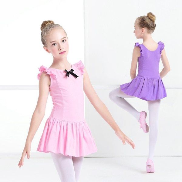 

kids knotbow ruffler shoulder ballet dress vest professional ballet costume girl gymnastics leotard ballerina dancewear1, Black;red