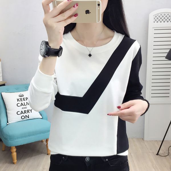 

shintimes vogue patchwork pullover sweatshirt long sleeve sudadera mujer 2019 new autumn winter big size clothes hoodies women, Black