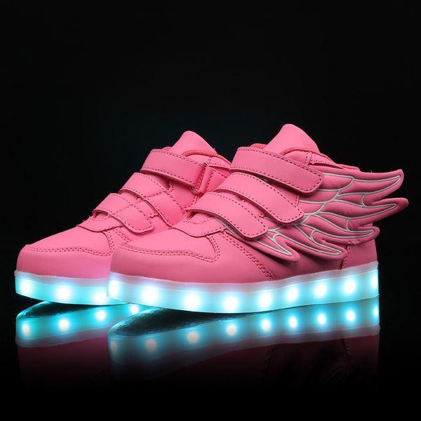 

fashion blue usb charging led children shoes with light up kids casual boys&girls luminous sneakers glowing shoe hook&loop, Black;red
