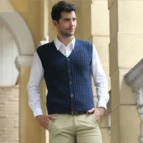 

2020 new mens cardigan sleeveless v-neck sweaters 100% cotton casual mens knitted coats solid color clothing, White;black