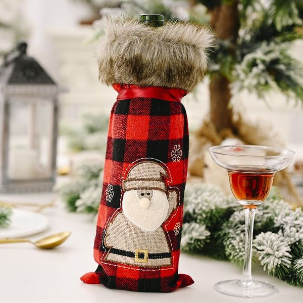 

ggo32 haube new decoration red check set santa champagne bottle home winecreative wine elk winewine bottle set sclpy