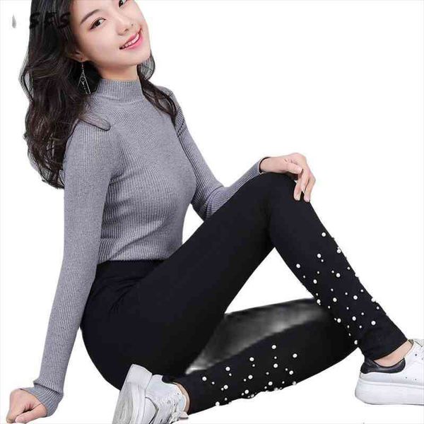 

spring black legging womens pants female cotton trousers thin high elastic pencil skinny pant woman pearl workout leggings