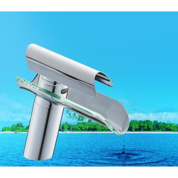 

new glass waterfall brass electroplating faucet bathroom counter basin washing basin and cold mixin bbysqv bdesports