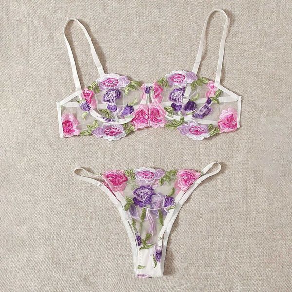 

women erotic lingerie flower embroidery lace bra thong underwear exotic set babydoll porno clothes, Black;white