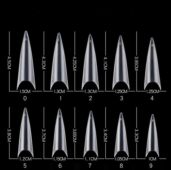 

500pcs/pack natural clear stietto false nail tips acrylic gen extra long full cover nails manicure tools, Red;gold