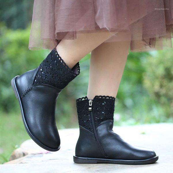 

boots vallu women's 2021 autumn and winter leather handmade short plush1, Black