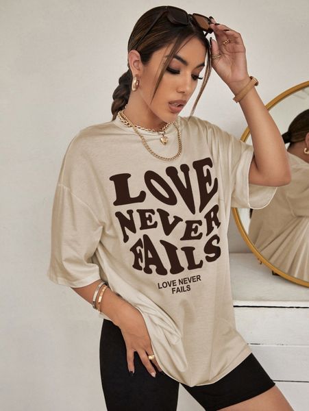 

slogan graphic drop shoulder tee d1nd#, White