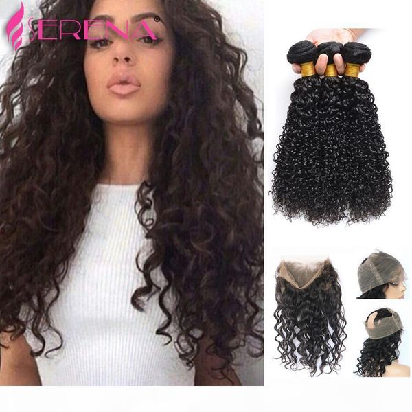 

peruvian 360 lace frontal with bundles peruvian virgin human hair 360 full lace closure with baby hair 22.5*4*2 deep curly 360, Black;brown