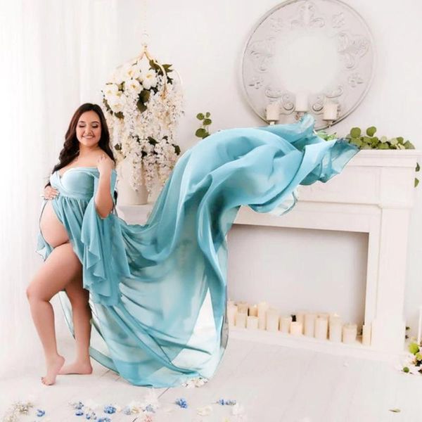 

maternity dresses pregnant dress v-neck pography props for shooting po pregnancy clothes split chiffon off shoulder white