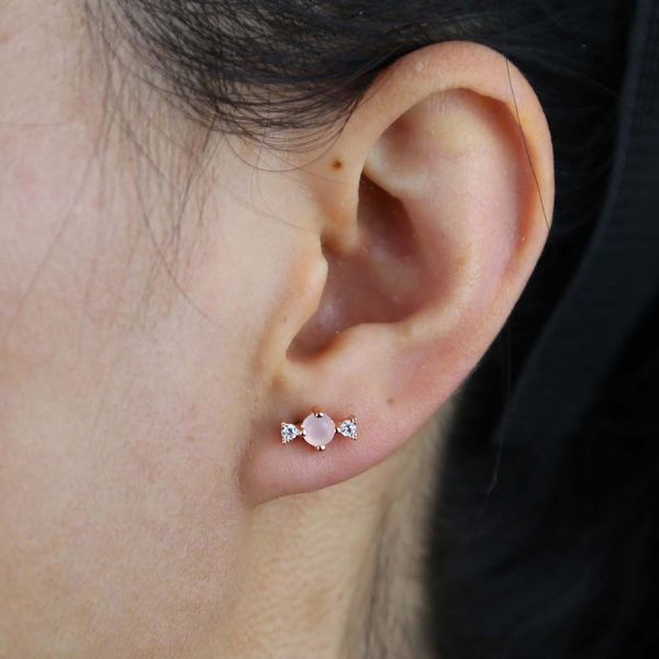 

cute girl stud rose gold colors pink stone candy ice cream juice tiny small 5pcs set 925 sterling silver dainty earring valentine's day, Golden;silver