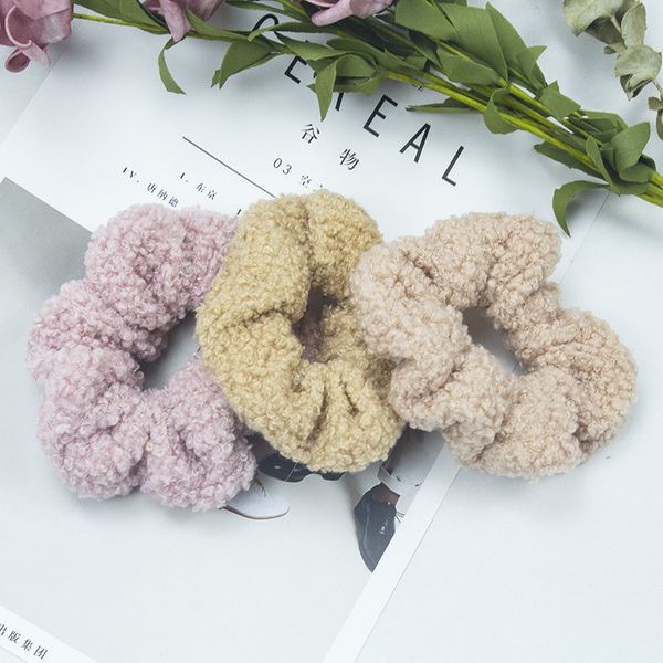 

autumn and winter lambs hair band female lovely plush hair ring elastic hair rope women girls scrunchies accessories headress lly2201, Slivery;white
