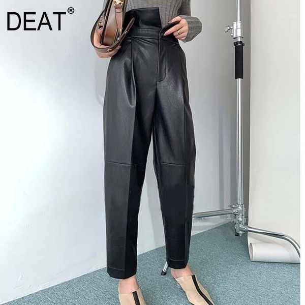 

deat 2020 new autumn and winter high waist full length pu leather pocket long pants female trousers wo199011, Black;white