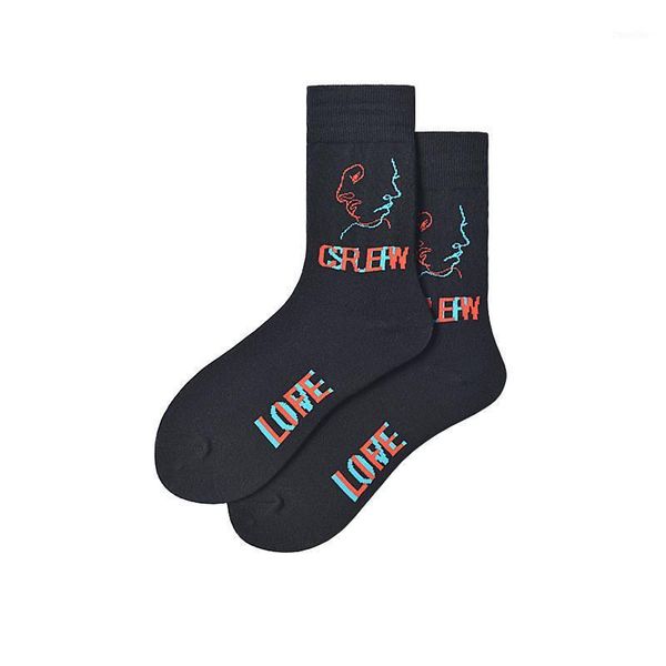 

abstract curve portrait, color matching letters, personality trend, lovers' socks, men's and women's socks, korean style1, Black