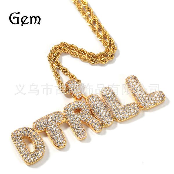 

hip hop new zircon solid small letter mosaic pendant simple creative trendy necklace, Silver