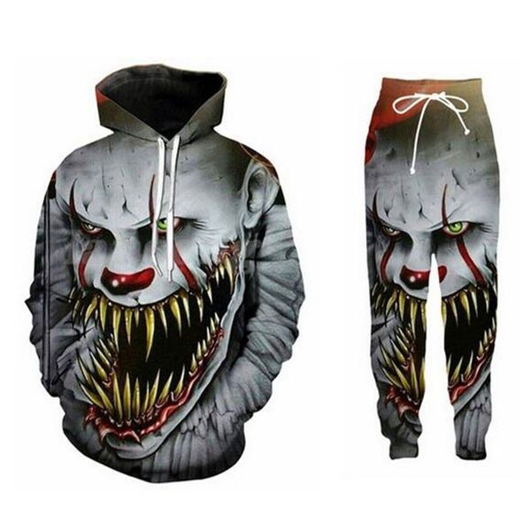 

new men/womens stephen king's it - pennywise funny 3d print casual fashion hoodies/sweatpants hip hop tracksuits, Gray