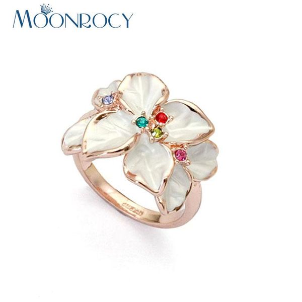 

cluster rings moonrocy cubic zirconia rose gold color cz austrian crystal white flower ring for women gift drop jewelry, Golden;silver
