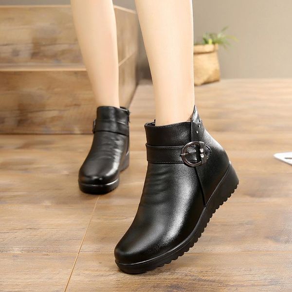 

female classic ankle boots black rubber winter leather shoes for women 2020 fashion metal ladies plush boot
