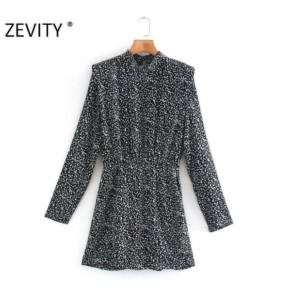 

zevity women vintage stand collar leopard print casual slim dress autumn female long sleeve chic business mini vestidos ds4532, Black;gray