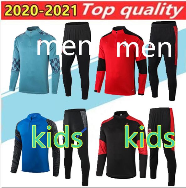 

2020 men+ kids ac milan tracksuit survetement set 20 21 training suit calhanoglu long sleeve soccer sportswear tracksuit, Black