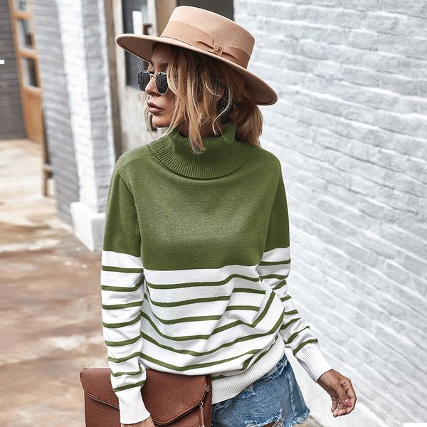 

new autumn 2021 and winter turtleneck stripes women's pullovers street wear 56pk tfxc, White;black