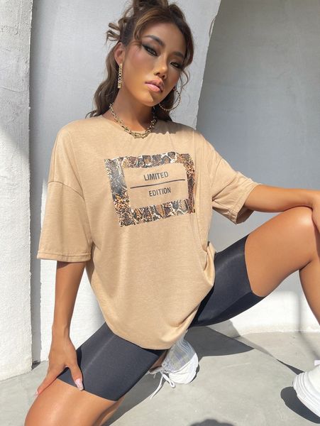 

snakeskin & letter graphic drop shoulder tee w1q9#, White