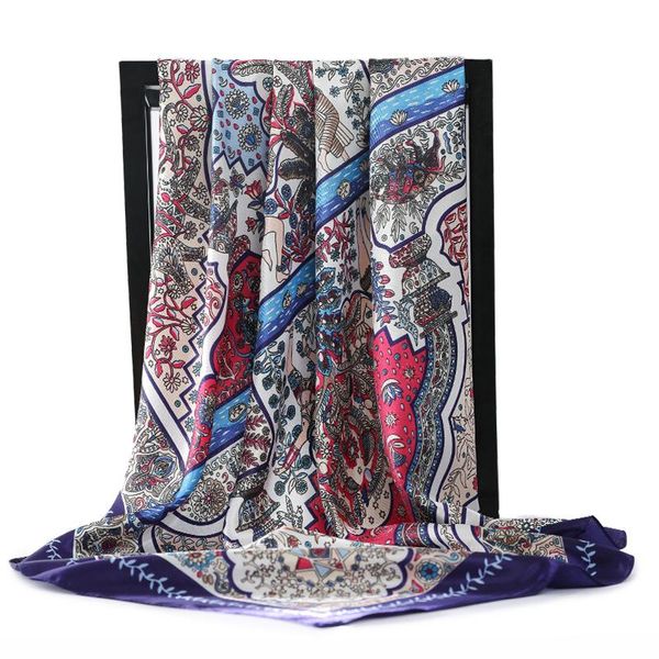 

scarves 2021 fashion silk satin hijab scarf for women square shawl handkerchief bag hair scarfs kerchief 90*90cm neck and shawls, Blue;gray