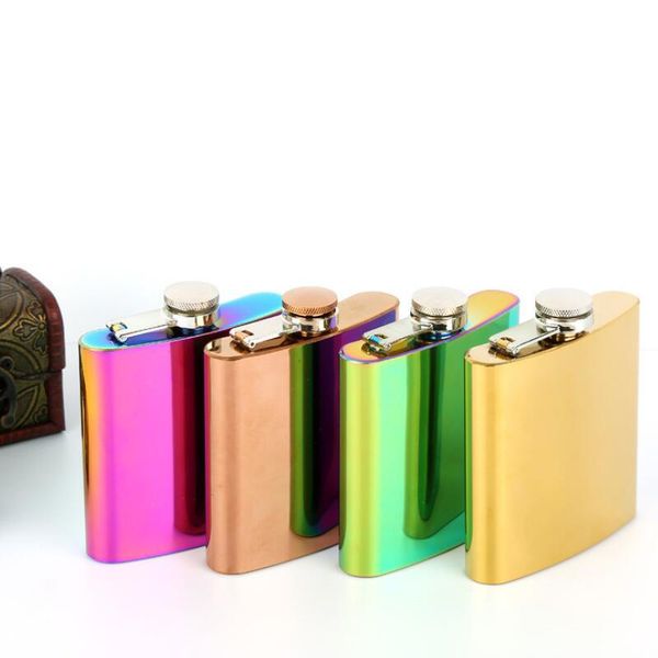 

new 6oz cooper and rainbow color plate stainless steel hip flask with funnel dhb2093