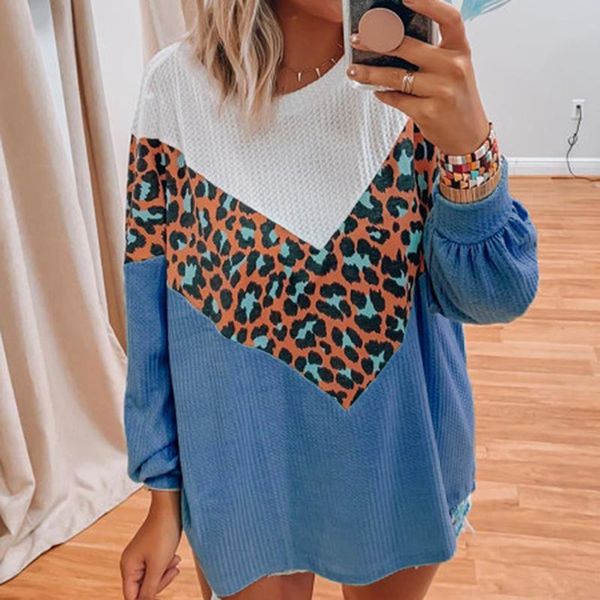 

women kintted sweater fashion leopard print o neck long sleeves pullover autumn female patchwork loose sweaters, White;black