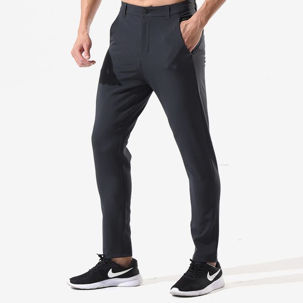 

men's fashion running fitnesss sports casual pants work gym city pant men slim straight leggings solid color trouses, Black