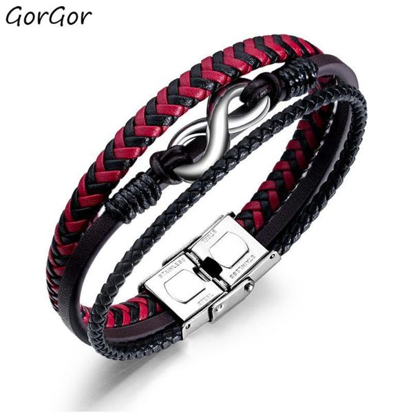 

bangle gorgor bangles men stainless steel leather weaving red and black domineering individuality valentines day fashion gift ps-635