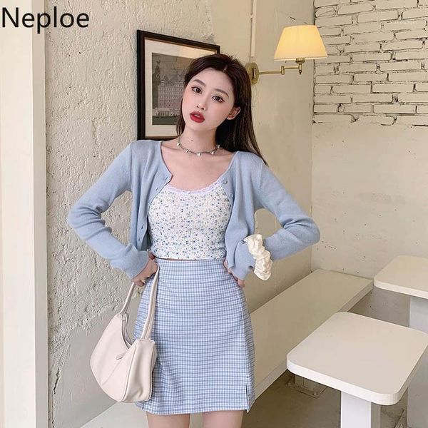 

neploe cardigans women 2020 spring fashion slim ladies knitted sweater jackets solid color long sleeve buttons coats 1d0051, Black;brown