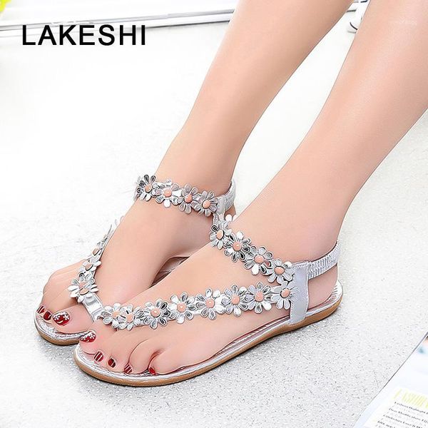 

women sandals 2019 summer women shoes fashion flip flops flat sandals with flowers bohemian ladies flat shoes plus size1, Black