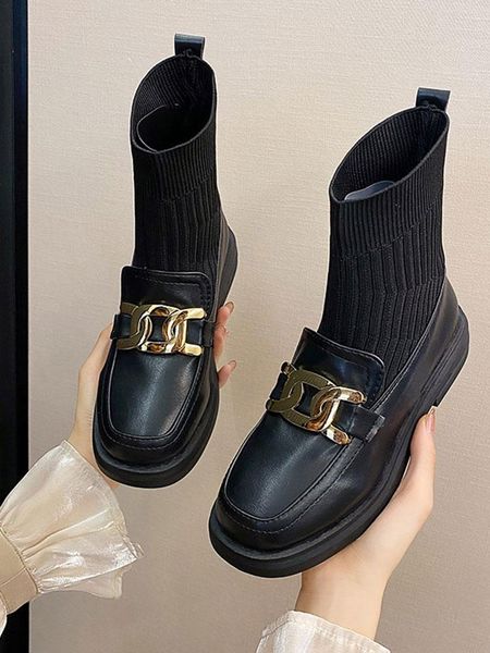 

women's mid calf boots fashion womens shoes 2020 booties ladies boots-women round toe low heels booties mid-calf punk, Black