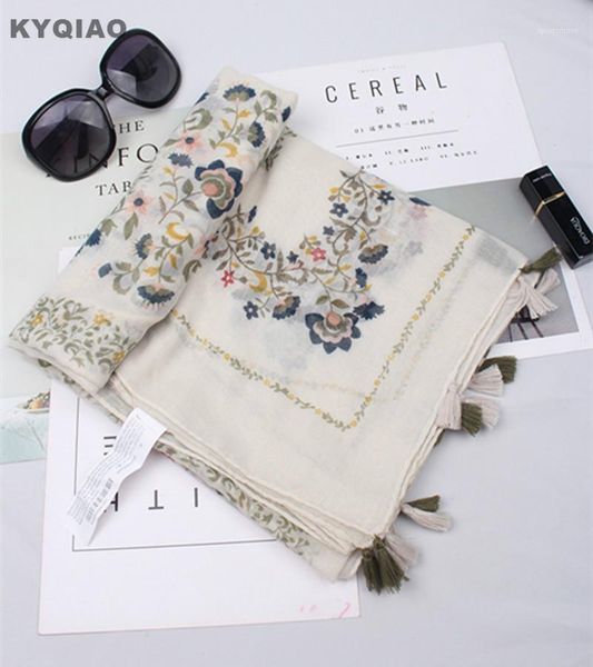 

scarves kyqiao women scarf 2021 spring autumn japanese style fresh sweet long print cape shawl muffler1, Blue;gray