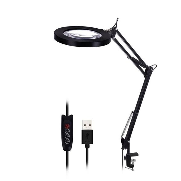 

led folding long arm clip eye protection table lamp usb reading clip book lamp magnifying glass electronic maintenance