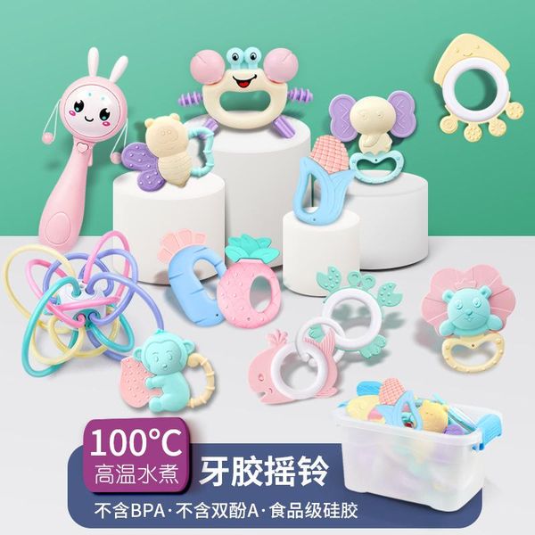 

baby toys 0-1 year old baby hand rattle gum newborn baby early education molars boiled bed bell set gifts