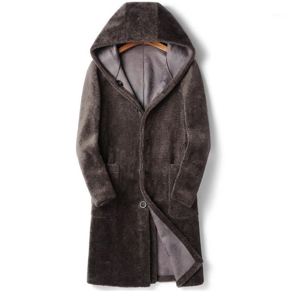 

100% wool coat winter jacket men real sheep shearling fur long coats double-side wear suede jackets 2018 chaqueta hombre my16031, Black