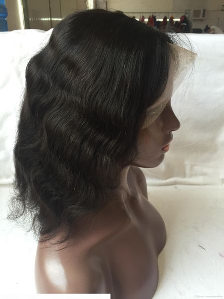 

lace front human hair wigs short bob wig wavy 150% density brazilian virgin hair with baby hair bleached knots full lace wigs glueless, Black;brown