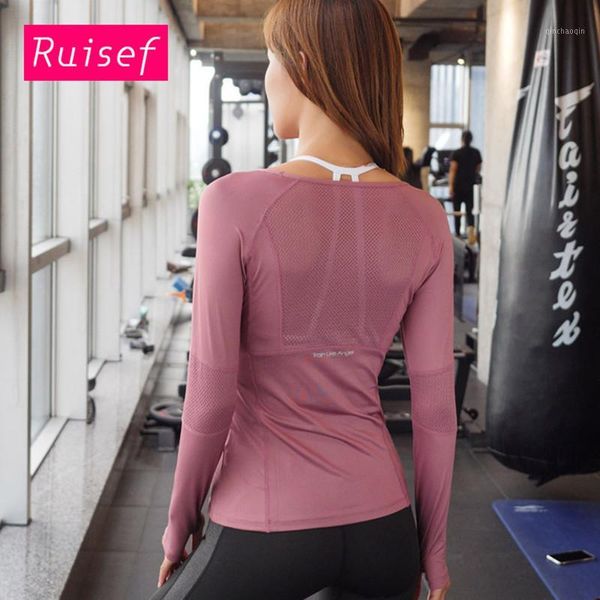 

yoga outfits women sport long sleeves shirt mesh womens gym wear slim activewear1, White;red