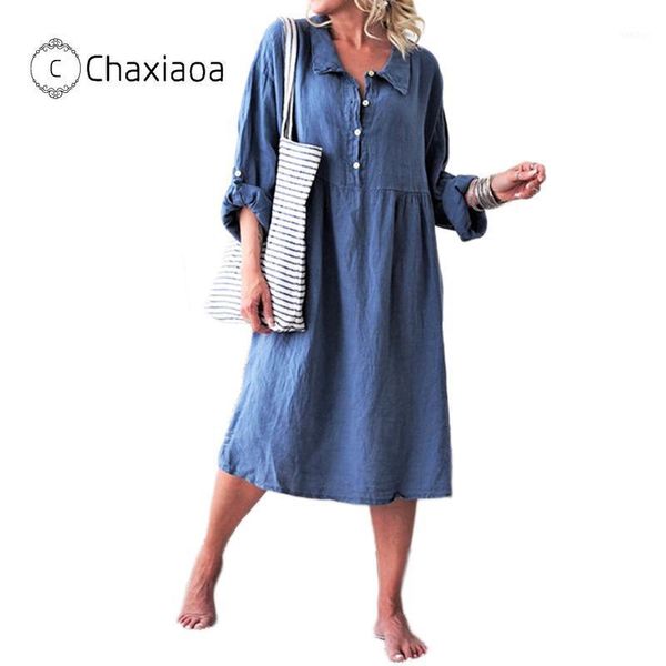 

chaxiaoa fashion korean plus size shirt dress for women summer dress 2020 lapel split knee-length vestidos mujer x2841, Black;gray