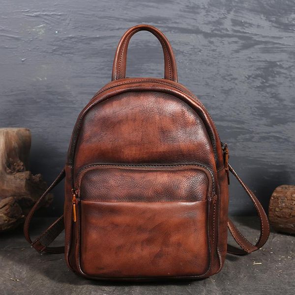 

retro leather backpack casual women's eraser layer leather backpack