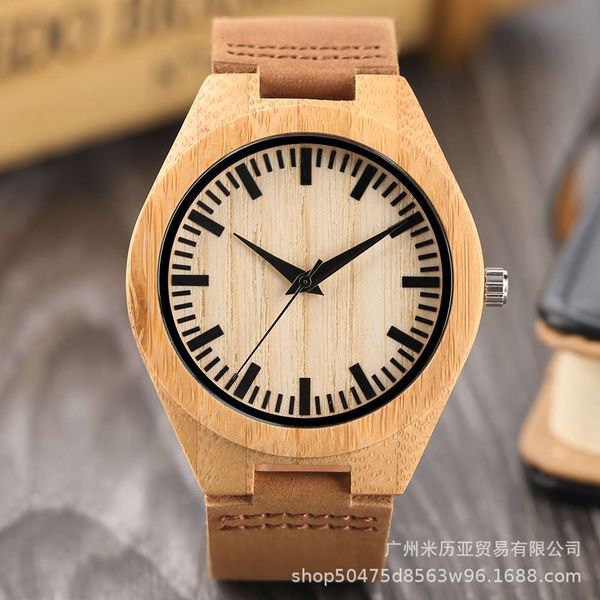 

quartz and new men's wooden fashion simple bamboo stripe wood watch rdno, Slivery;brown