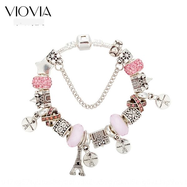 

new style glass castle diy eiffel tower lady new pendant beaded bracelet style glass castle beaded diy eiffel tower pendant lady bracelet bj, Golden;silver