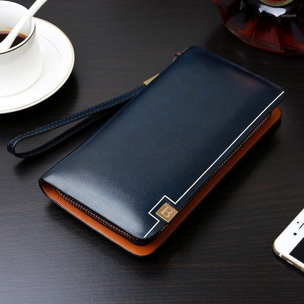 Wallets de couro masculino Longo zíper masculina Carteras Id Suport da embreagem Purse Billetera Alta qualidade da carteira de luxo1