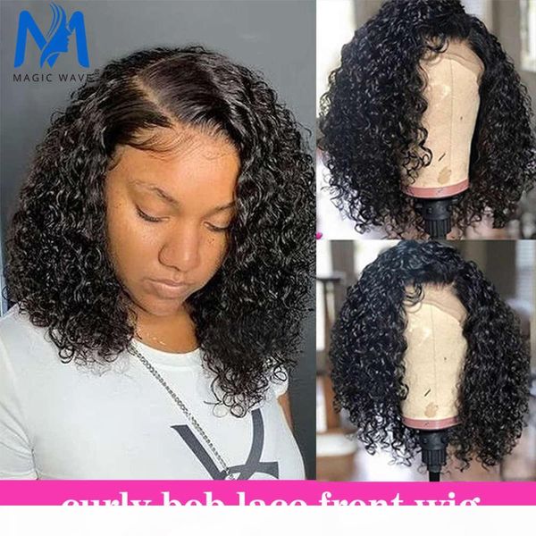 

magic wave jerry curly short bob 13x4 lace front human hair wigs preplucked for women kinky deep water wavy frontal virgin wig, Black;brown