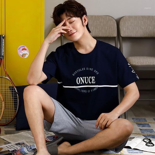 

casual simple boy pajamas summer men's pajamas o-neck t-shirt boys cute printing comfortable 2 piece set short sleeve short1, Black;brown
