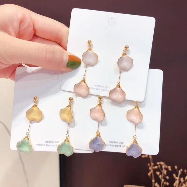 

s925 silver needle fairy air cold wind wild dripping oil leaf long earrings temperament commuter fashionable earrings female, Golden;silver