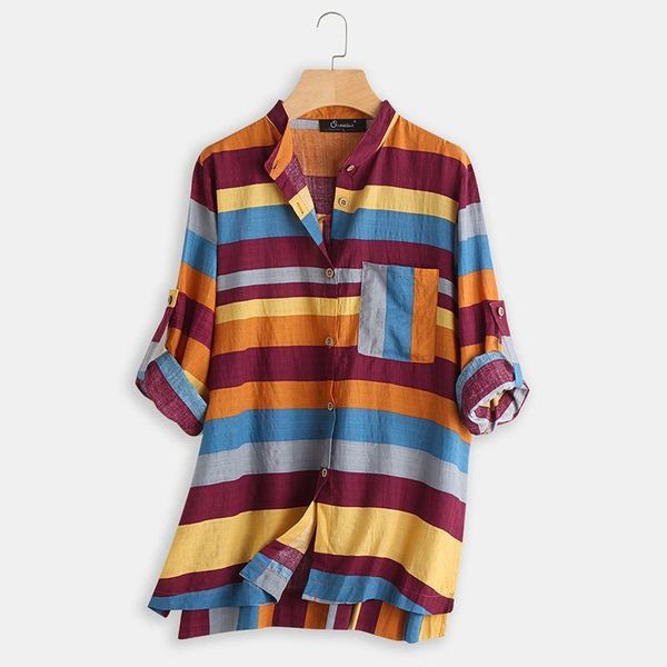 

2020 zanzea women's striped blouse elegant spring shirts casual long sleeve blusas female button tunic oversized chemise1, White