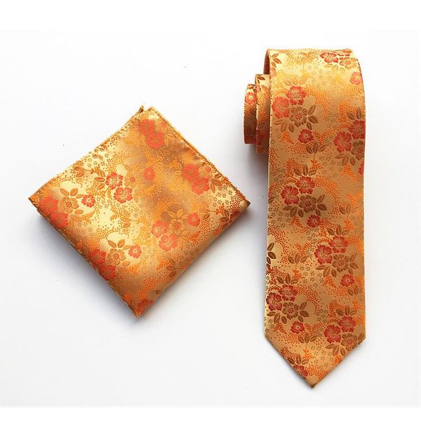 

men's gold red floral classic silk tie and handkerchief set jacquard, Black;gray